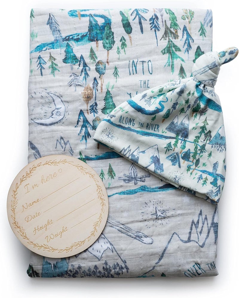 Miaoberry Organic Muslin Baby Boy Swaddle Blanket and Hat Set Newborn Unisex Neutral - Image 1